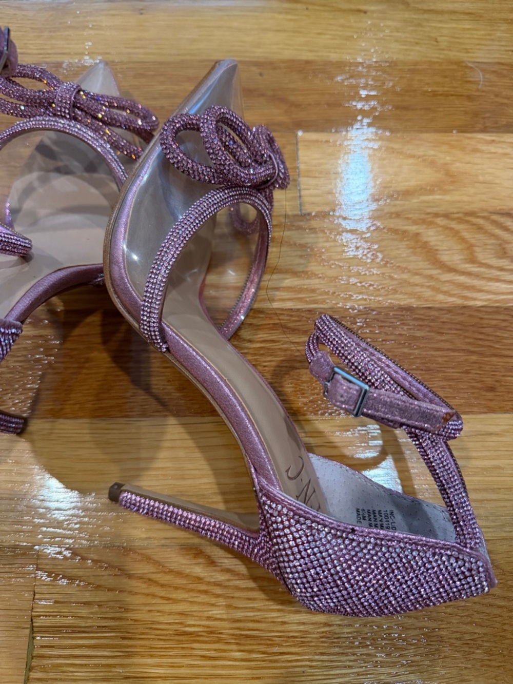 Pink Rhinestone Bow Accent Heels - Picture 4 of 6
